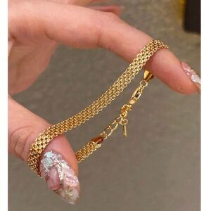 Gold Stainless Steel Woven Bracelet Mesh Link Adjustable Wide Retro Classic New